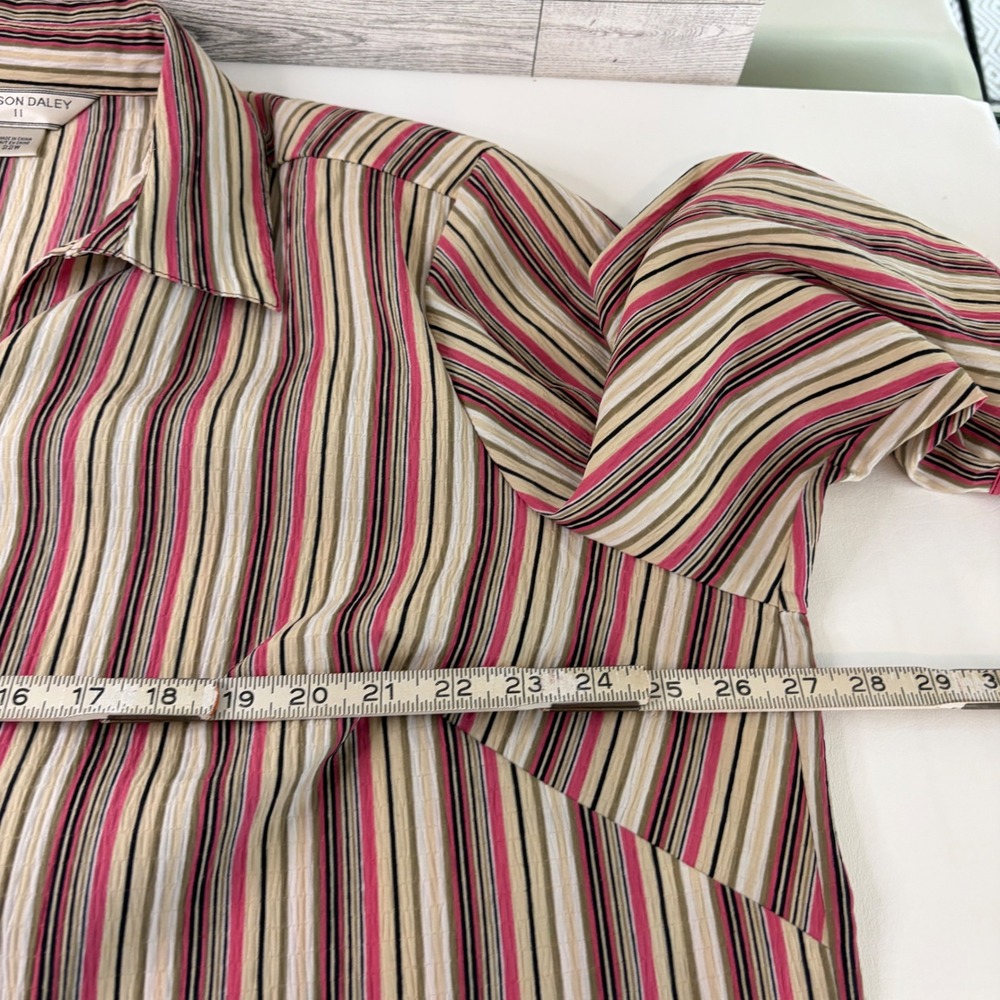 Allison Daley Button Down Shirt Women 22W Pink Striped 3/4 Sleeve Shoulder Pads - Picture 5 of 9